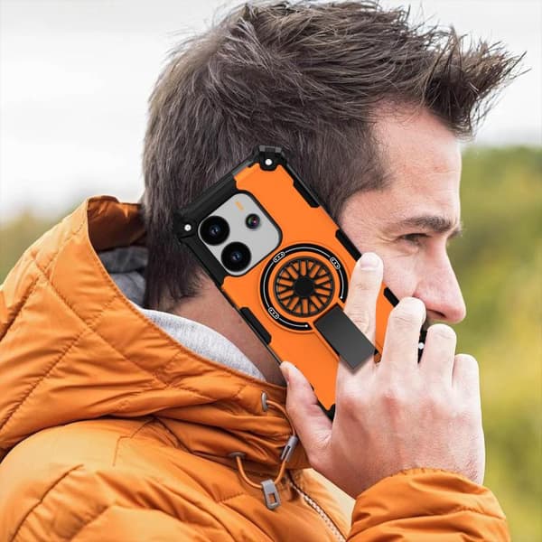 Redmi Note 14 4G - Stötsäker Kickstand Metallic Shaft MagSafe fodral Orange