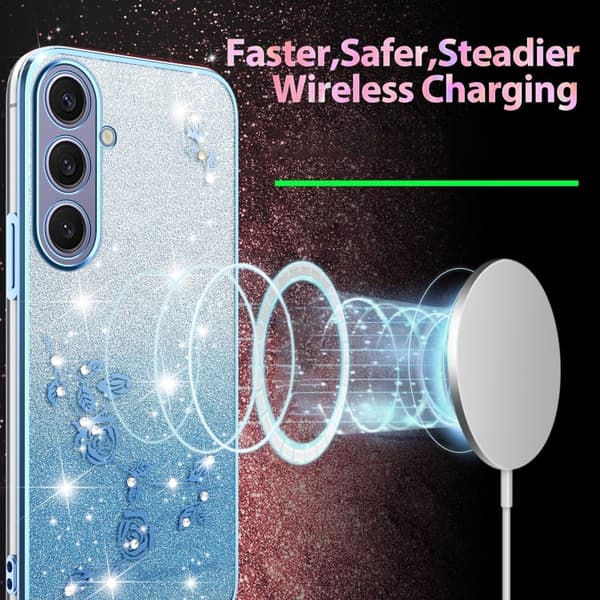 Samsung Galaxy S25+ 5G Skal med Gradient Glittrande Blommor Blå