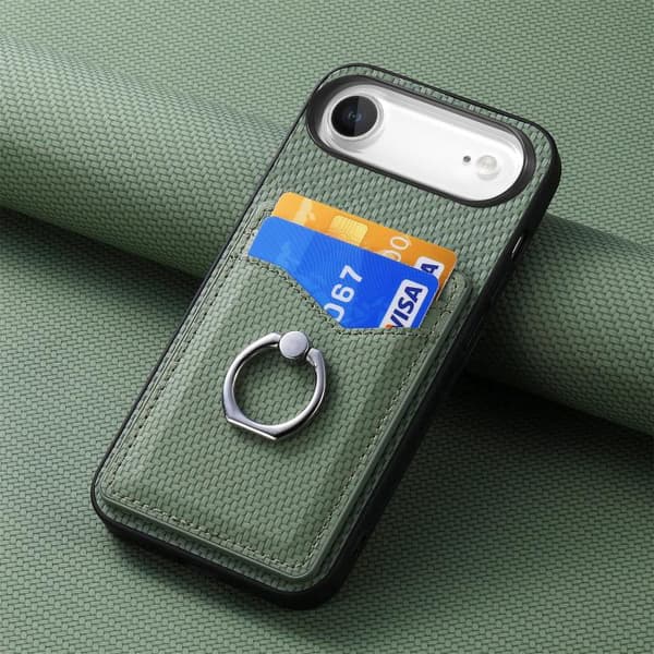 iPhone 17 Air Skal - Kolfiber med Kortficka och Ring Grön