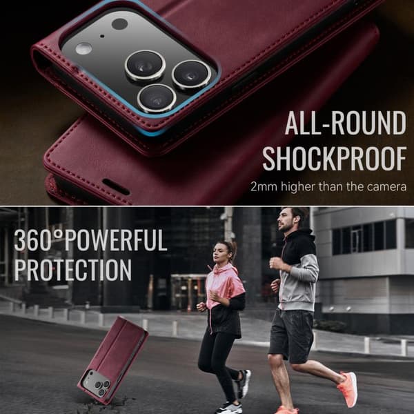 iPhone 18 Pro Max / iPhone 17 Pro Max Skal - kalvskinn med mikrofiber och RFID-skydd Röd