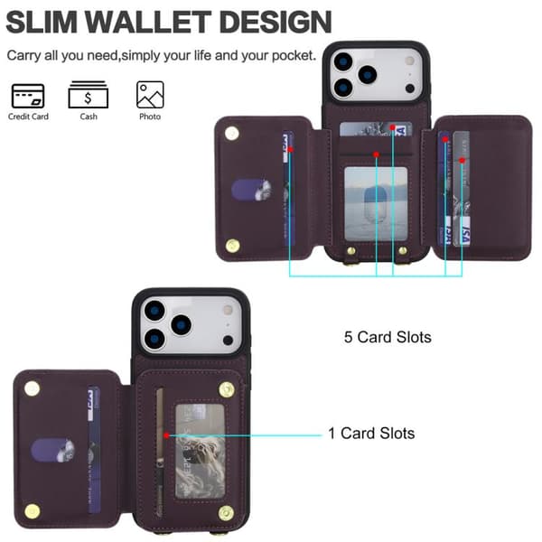 iPhone 18 Pro Max / iPhone 17 Pro Max Skal med Zipper och Dubbel Lanyard Mörklila