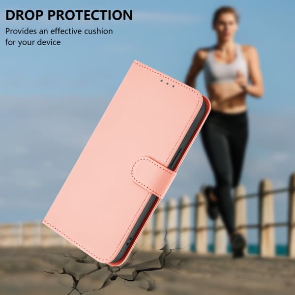 iPhone 16 Pro Skal Solid Färg med Lanyard - Läderfodral Rosa