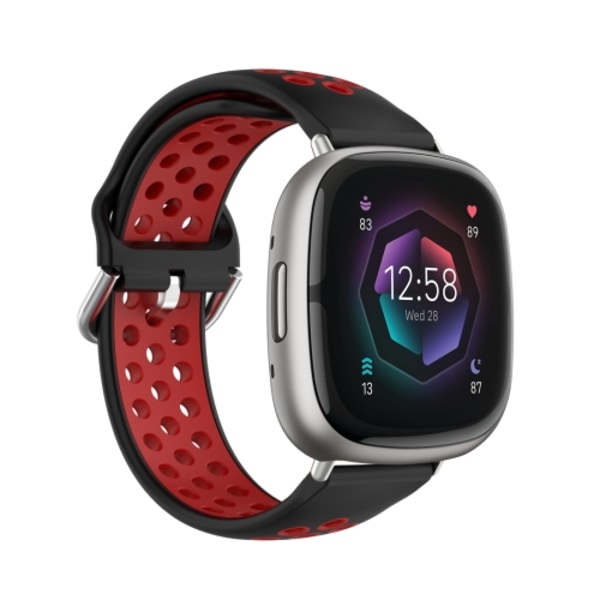 För Fitbit Sense tvåfärgat perforerat watch som andas Black-Red
