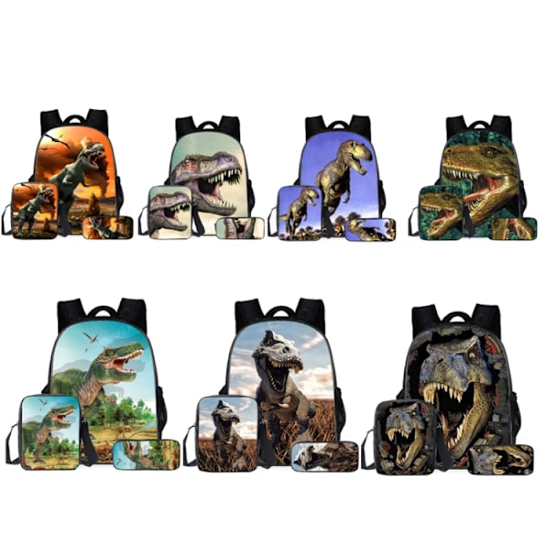 16-tums ZZ9 3 st/set Barn Dinosaurie Skolväska Förskola Elever Ryggsäck