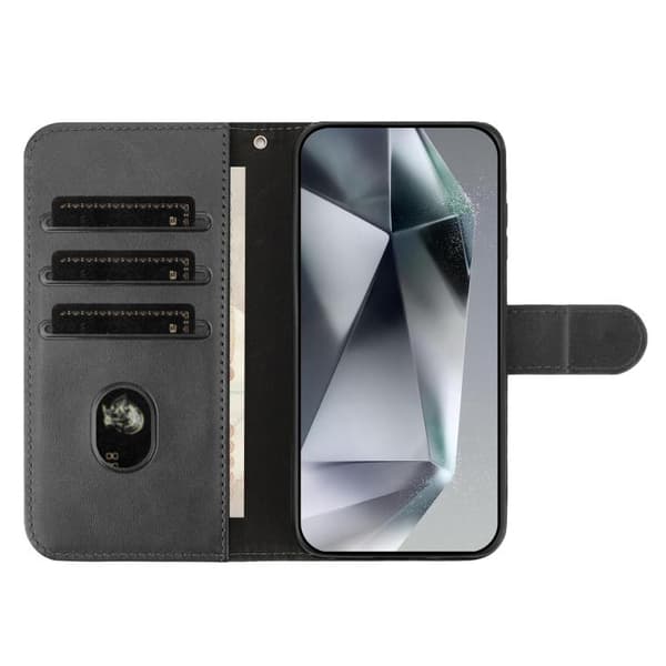 iPhone 16 Pro Skal S-formad Läderfodral - Dubbelvikbar Design Svart