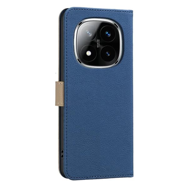 Redmi Note 14 Pro 5G / 14 Pro+ 5G - RFID Läderfodral med Spaltfärgad Hålblommönster Mörkblå