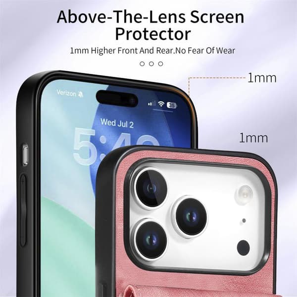 iPhone 18 Pro Max / iPhone 17 Pro Max Skal läderfodral med retro kortficka och rem Rosa