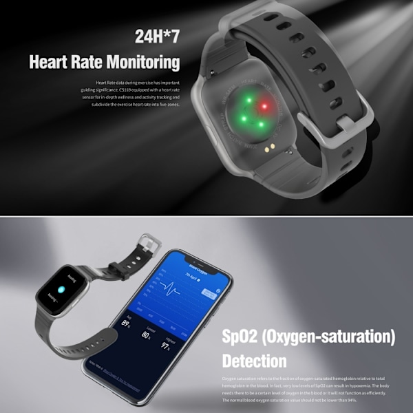 CS169 1,69 tums IPS-skärm 5ATM Vattentät Sport Smart Watch Svart