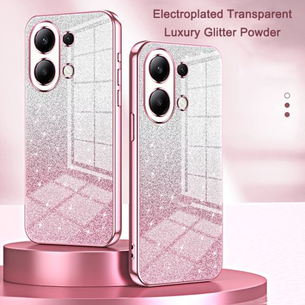 Redmi Note 14 4G - Glittrande Gradient Glitter Pulver Elektropläterad Mobilskal Blå