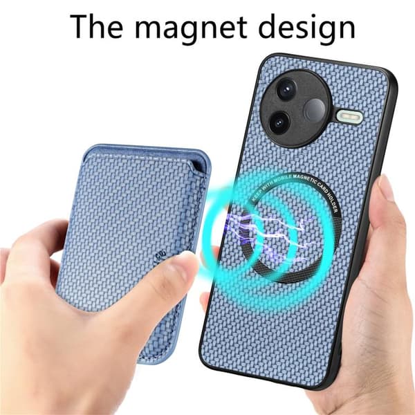 Redmi K80 / Poco F7 Pro - Kolfiber Läder Magnetiskt Kortfodral Blå