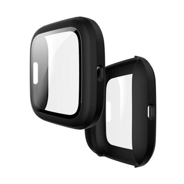 För Fitbit Versa 2 Bränsleinsprutning Frostat PC-skal + film av härdat glas Black