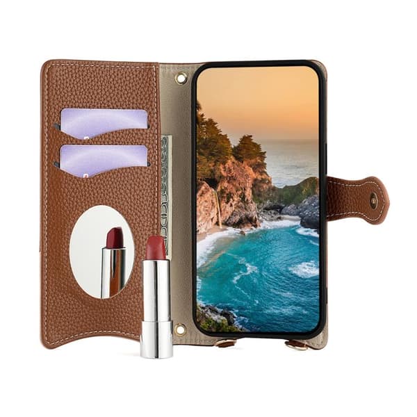 Redmi Note 14 4G - Fishtail Litchi Läderfodral med Korsband Brun