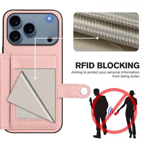iPhone 18 Pro Max / iPhone 17 Pro Max Skal med RFID-skydd och kortfack Rosa