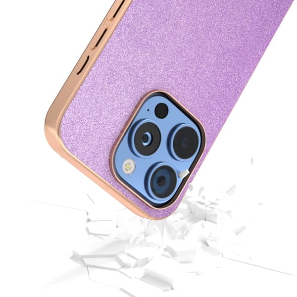 iPhone 16 Pro Max Skal med Elektropläterad Ram och Glittrande Stötabsorberande Design Purpur