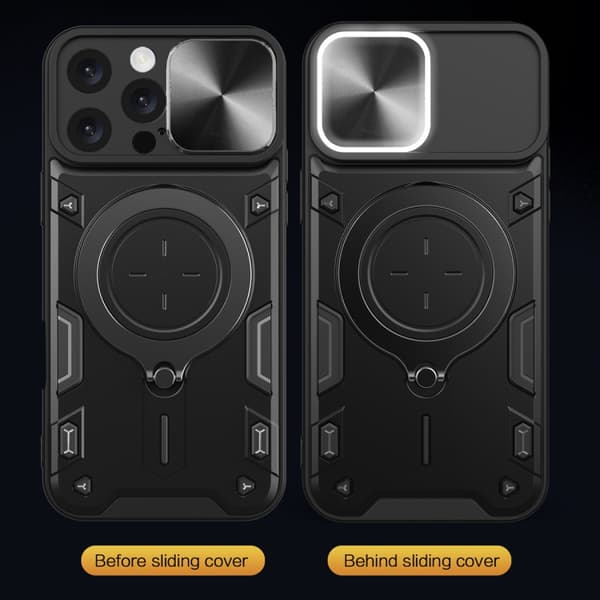 iPhone 16 Pro Max CD-textur Sliding Camshield Magnetisk Hållare Skal Rosa