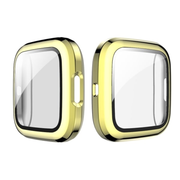 För Fitbit Versa 2 Plating PC-skal + härdat glasfilm Gold