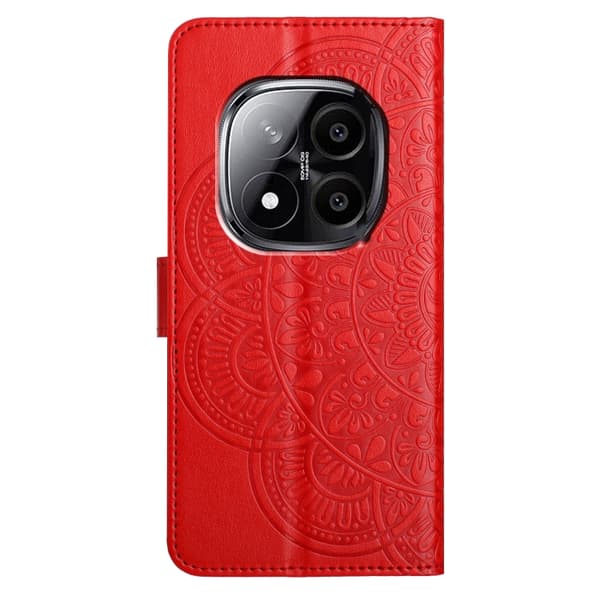 Redmi Note 14 Pro 5G - Blomsterpräglat Läderfodral Röd