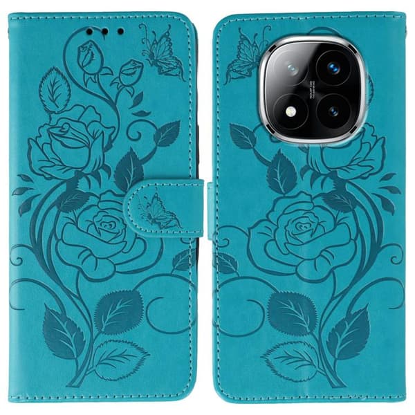 Redmi Note 14 Pro+ 5G - Rose Butterfly Prägad Läder fodral Blå