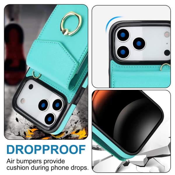 iPhone 18 Pro Max / iPhone 17 Pro Max Skal med Ringhållare och RFID-kortfack Mintgrön