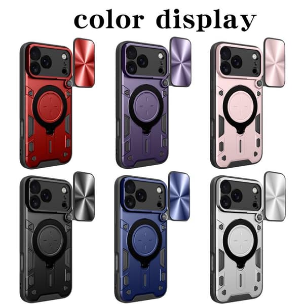 iPhone 18 Pro / iPhone 17 Pro Skal med CD-textur och magnetisk hållare för glidande kameraskydd Rosa