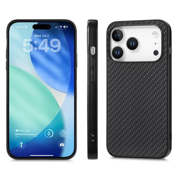 iPhone 18 Pro Max / iPhone 17 Pro Max Skal - kolfibertextur och läder Svart