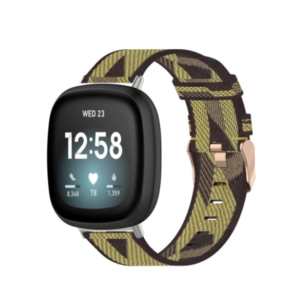 För Fitbit Versa 4 / Sense 2 Universal Nylon Weave Canvas Watch Band Yellow Stripes