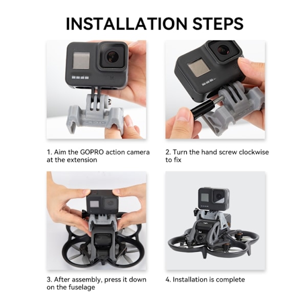 RCSTQ-förlängningshållare med 1/4-skruv för DJI Avata / Action 2/Gopro Hero11 Black