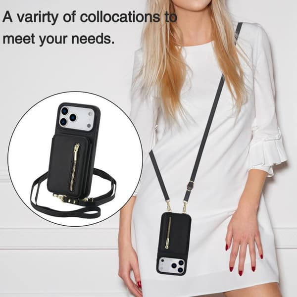 iPhone 18 Pro Max / iPhone 17 Pro Max Skal med Zipper och Dubbel Lanyard Svart