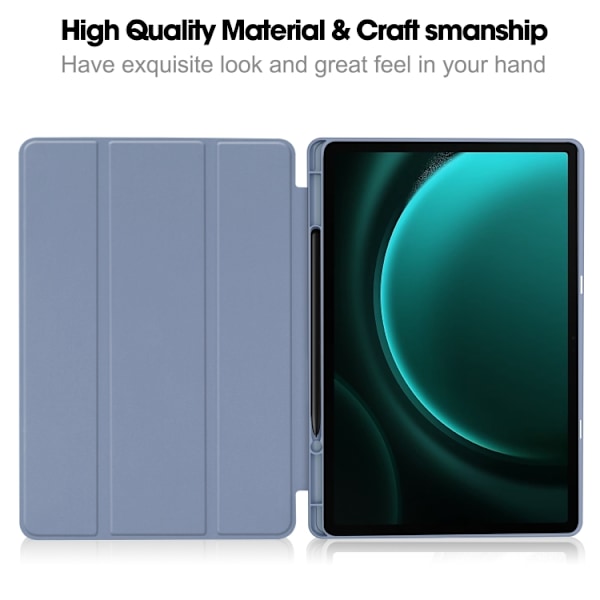 Samsung Galaxy Tab S9 FE+/S10+ Skal i TPU Smart Läder med Penna Fack - 3-Faldig Ren Färg Lavendel
