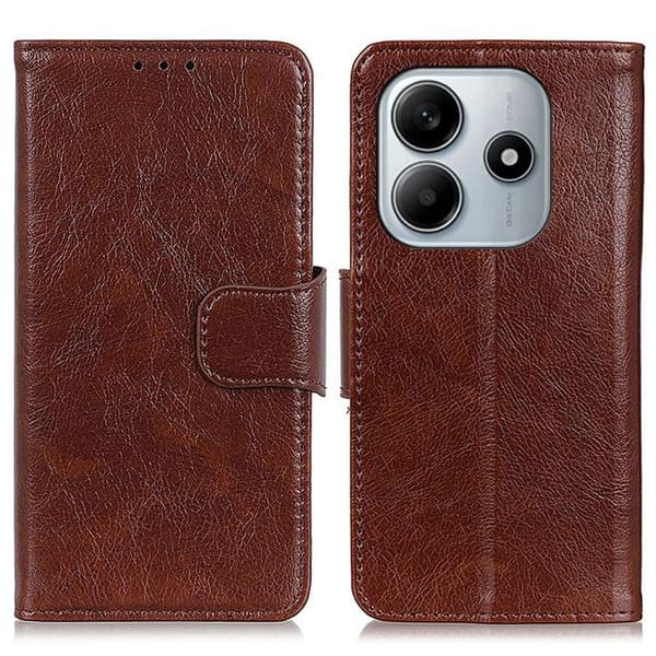 Redmi Note 14 4G - Horisontell Flip Läderfodral med Nappa-textur Brun