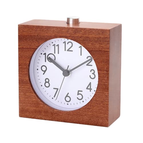 Solid trä tyst snooze väckarklocka med pekare (kvadratisk mörk)
