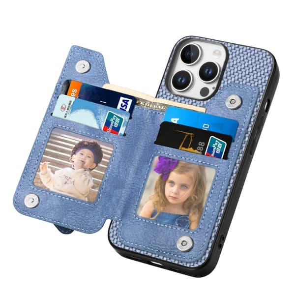 iPhone 16 Pro Max Kolfiber Horisontell Flip Dragkedja Skal Blå
