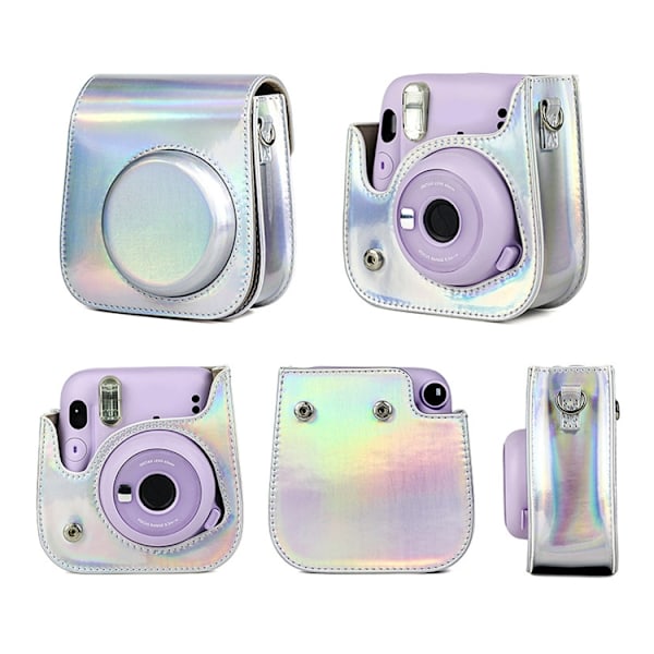 Richwell Bärbar Aurora PU Läder Kameraväska Kameraväska med Axelrem, Lämplig för Fujifilm Instax Mini 11 Ros rosa