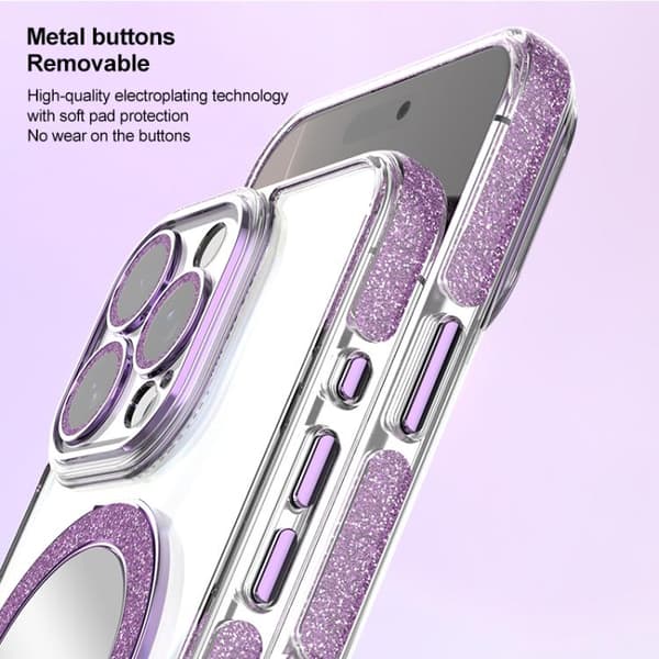 iPhone 16 Pro Max Transparent Glitter Spegel Rotating Holder Skal Silver