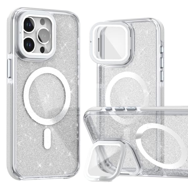 iPhone 16 Pro Max Tvåfärgad Glitterpulver Linshållare MagSafe Skal Vit