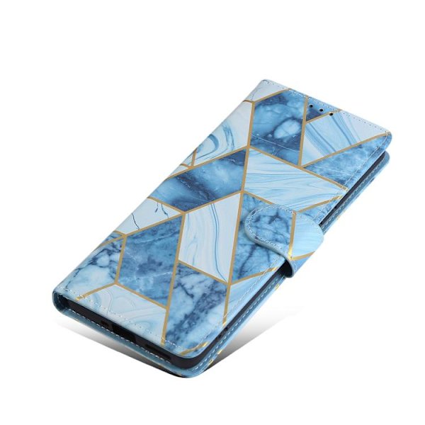 Redmi Note 14 Pro 5G - Marmor Bronserad Sömmad Läderfodral Blå