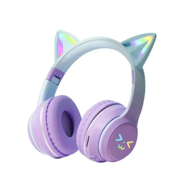 BT612 LED-kattöron enkel ljud hopfällbar Bluetooth-hörlur med mikrofon Lila