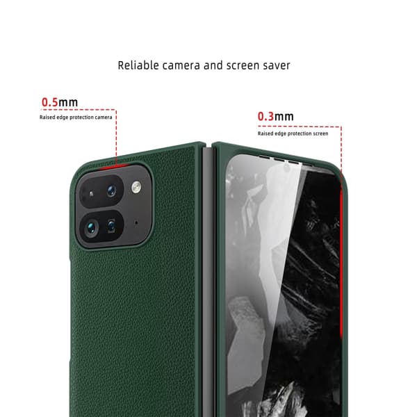 för Pixel 9 Pro Fold Skal i Litchi-textur, Stöttålig Läder PC Telefonfodral Rosa