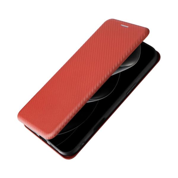 iPhone 18 Pro Max / iPhone 17 Pro Max Skal läderfodral med kolfibertextur Brun