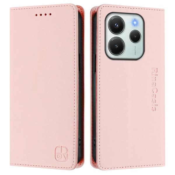 Redmi Note 14 4G - EU Version RC01 Dubbelvikts Magnetisk Sug RFID Läder fodral Rosa