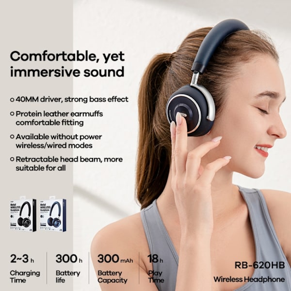 REMAX RB-620HB Bluetooth 5.0 Trådlöst Bluetooth-headset i metall Svart