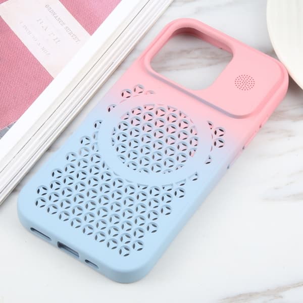 iPhone 16 Pro Max Gradient Färg Honungskaka Aromaterapi MagSafe Skal Rosa Blå