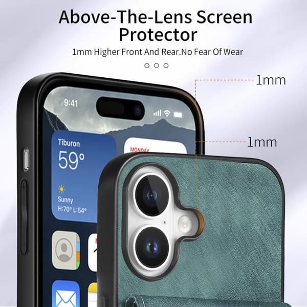 iPhone 17 Skal läderfodral med retro kortfack och rem Grön