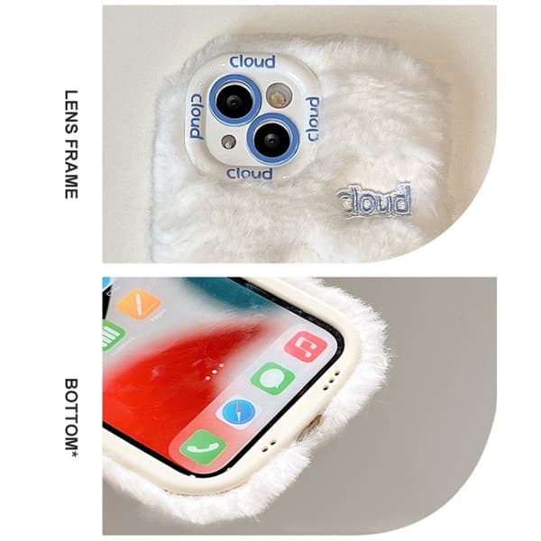 iPhone 16 Pro Plush Broderad Full Coverage Skal Vitt och blått moln