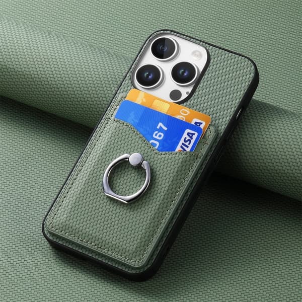 iPhone 16 Pro Max Kolfiber Kortplånbok Ring Skal Grön