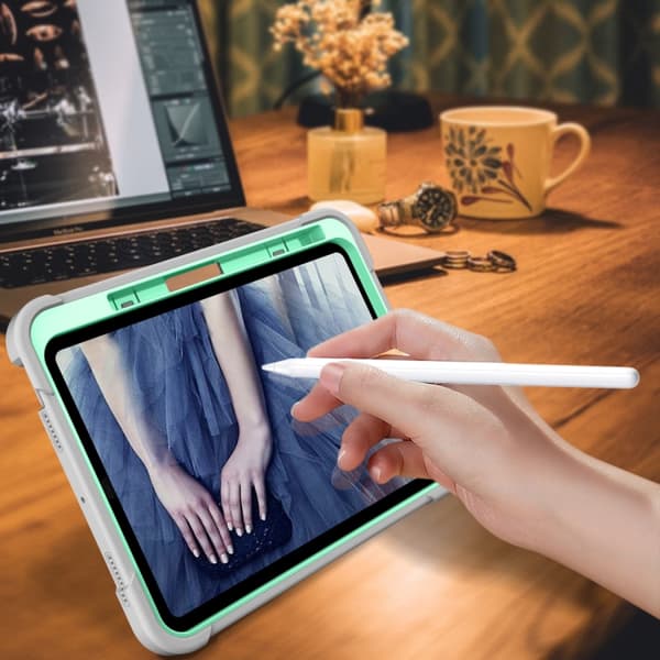 iPad 11 11:e generationen / 10.9 10:e generationen 2022/2025 Silikon + PC Stötsäker Skal Mintgrön och grå