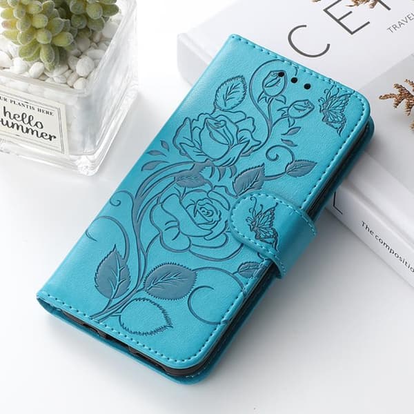 Redmi Note 14 Pro+ 5G - Rose Butterfly Prägad Läder fodral Blå