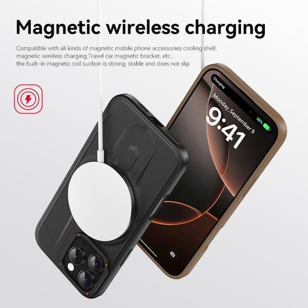 iPhone 16 Pro Max Skal med Armor MagSafe TPU Hybrid PC och Ringhållare Ökenguld