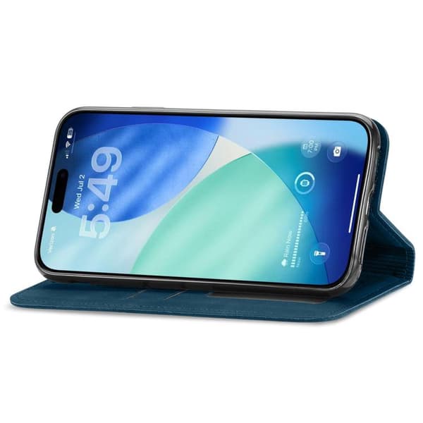 iPhone 18 Pro Max / iPhone 17 Pro Max Skal läderfodral med retro känsla och magnetisk flip Blå