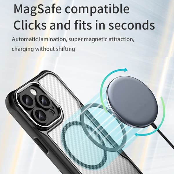 iPhone 16 Pro Max Skal Kolfibertextur med MagSafe - Genomskinlig Mobilskal Blå